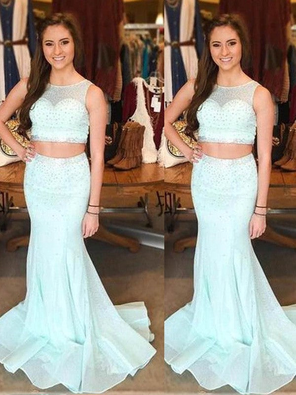 Chic Mermaid Scoop Beading Sleeveless Tulle  Prom Dress