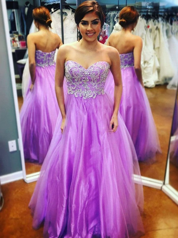 Gorgeous Sweetheart Sleeveless With Appliques Long Tulle Prom Dress