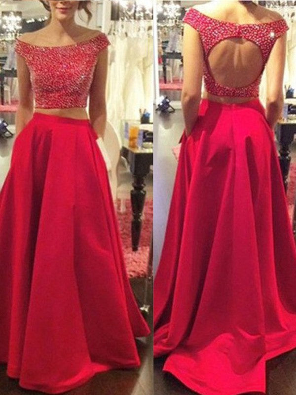 Gorgeous Bateau Sleeveless Satin Beading  Prom Dress