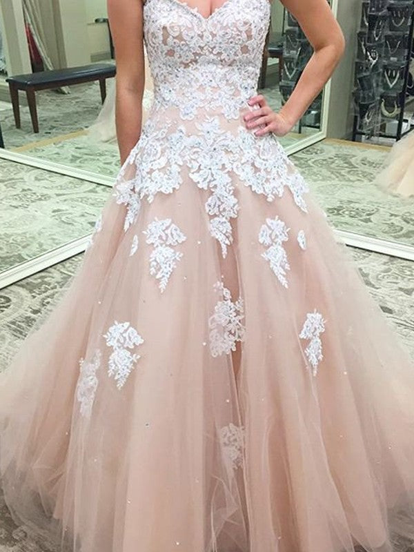 Ball Gown Sweetheart Sleeveless With Appliques Tulle Long Prom Dress