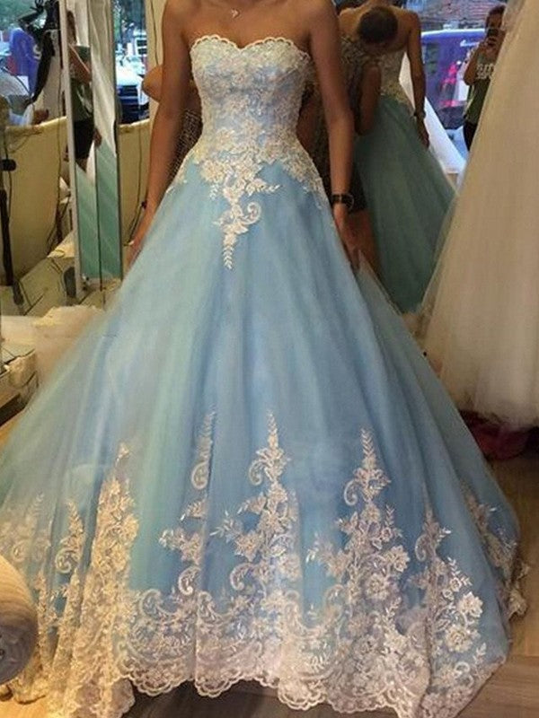 Ball Gown Sweetheart With Appliques Sleeveless Tulle  Prom Dress
