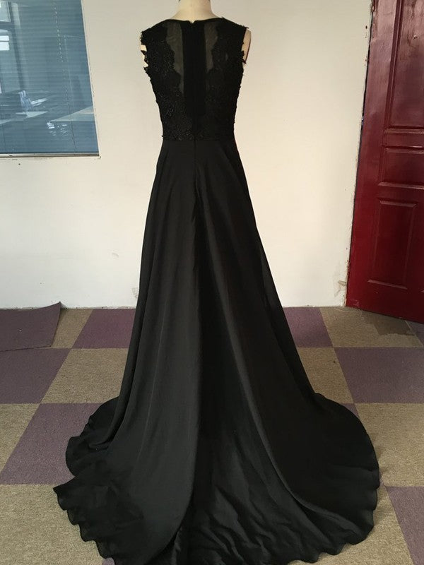 Sleeveless Amazing Scoop Satin Chiffon  Prom Dress