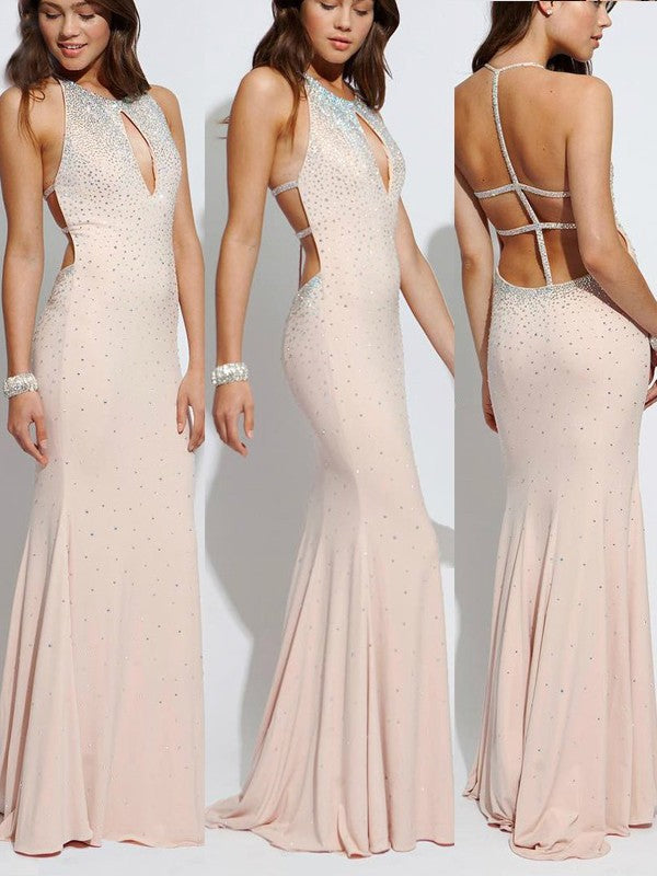 Sleeveless Halter  Beading Jersey Prom Dress