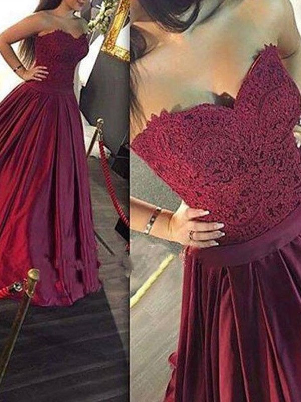 Gorgeous Sweetheart Sleeveless Lace Satin Long Prom Dress