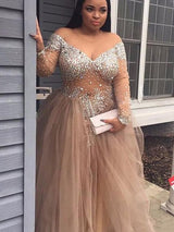 Ball Gown Off-the-Shoulder Sleeveless Sequin Tulle Long Prom Dress