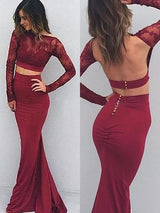 Chic Mermaid Bateau Spandex Long Sleeves Long Prom Dress