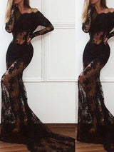 Chic Mermaid Off-the-Shoulder Long Sleeves  Lace Prom Dress