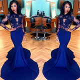 Chic Mermaid Scoop Lace Elastic Woven Satin Long Sleeves  Prom Dress