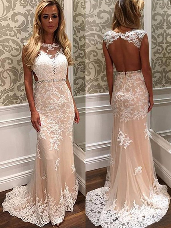 Elegant Scoop  Sleeveless With Appliques Tulle Prom Dress